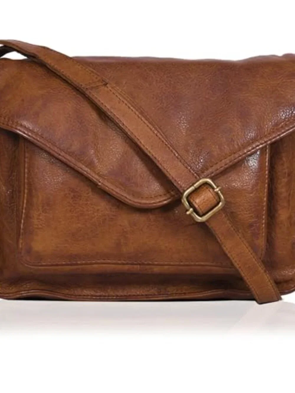 Genuine Leather Crossbody Handbag with Adjustable Strap and Overflap Snap